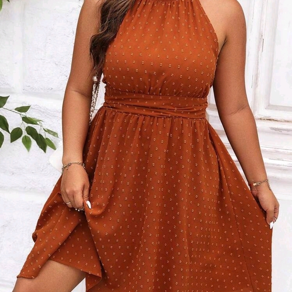 Elegant Rust Halter Dress SHEIN